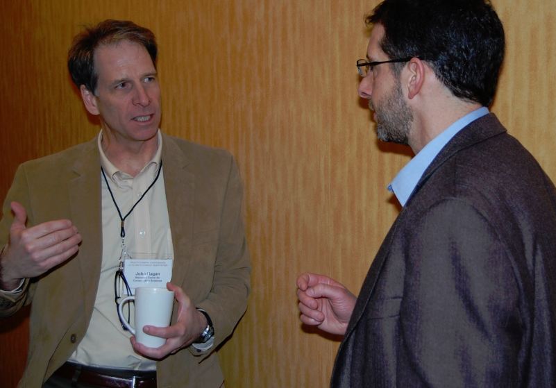 John Hagan of the Manomet Center for Conservation Sciences talks with Kresge's John Nordgren during the workshop.