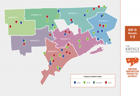 Kresge Innovative Projects: Detroit grants to date Sites of all Kresge Innovative Projects: Detroit grants; there have been 37 implmentation grants and 19 planning grants.