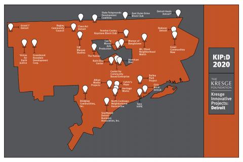 2020 grantees of Kresge Innovative Projects: Detroit Map of 2020 grantees of Kresge Innovative Projects: Detroit