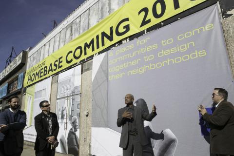 HomeBase site Gathering in front of HomeBase site