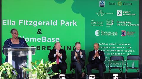 Speakers at the Ella Fitzgerald Park groundbreaking Speakers on stage at groundbreaking of Ella Fitzgerald Park