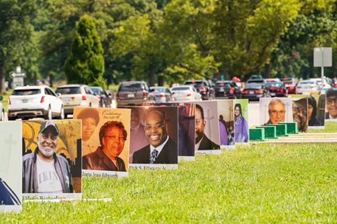 Detroit victims of COVID-19 were honored on Belle Isle during a drive-through memorial earlier this month. (Photo by Ryan Southen Photography for The Kresge Foundation)