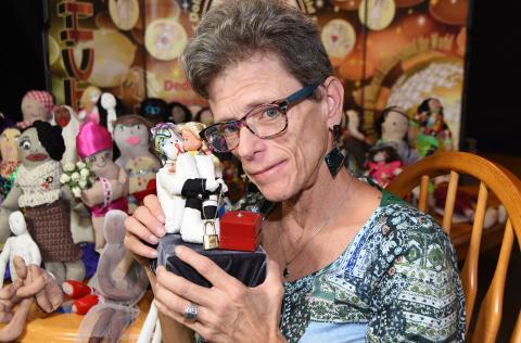 Stitches Doll Project, Kathleen Gerus Kathleen Gerus holds one of the dolls from a workshop