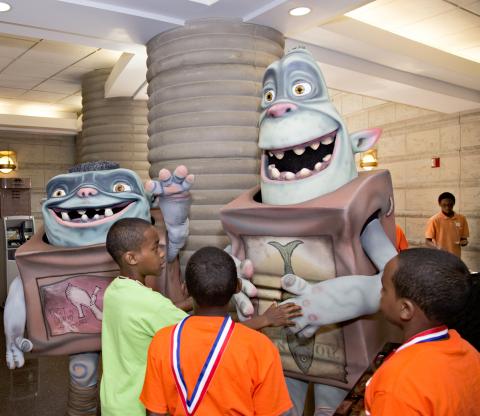 Children greet "Boxtroll" characters at the Charles H. Wright Museum of African American History. Children greet "Boxtroll" characters at the Charles H. Wright Museum of African American History.