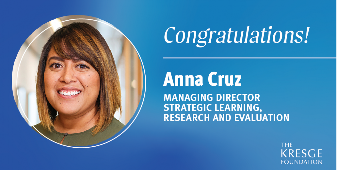Congratulations! Anna Cruz named Managing Director, Strategic Learning, Research and Evaluation Congratulations! Anna Cruz named Managing Director, Strategic Learning, Research and Evaluation