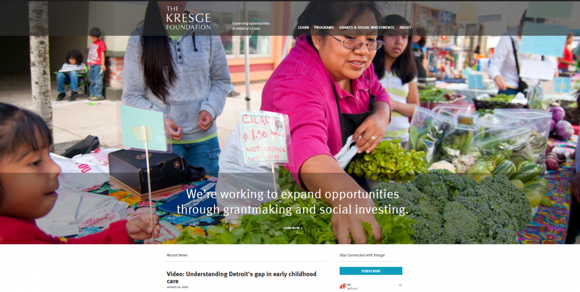 A portion of the home page of the new Kresge.org website. A portion of the home page of the new Kresge.org website.