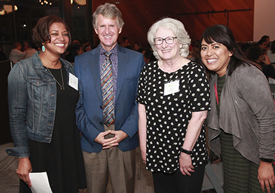Kresge's Shamar Bibbins, Rip Rapson, Lois DeBacker and Anna Cruz at a 2018 grantee convening.