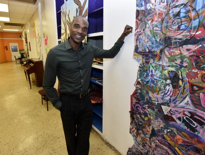 Quincy Jones, of the Osborn Neighborhood Alliance, stands in basement of the Matrix Center that has been converted into an art space for youth in the Osborn neighborhood of Detroit.