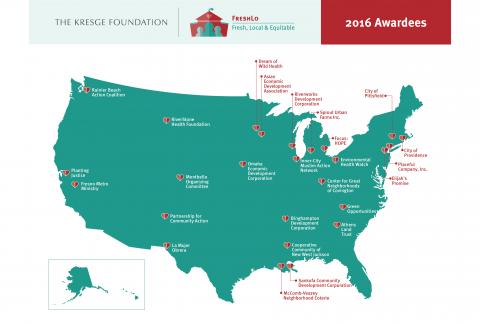 A map of Kresge #FreshLo Awardees