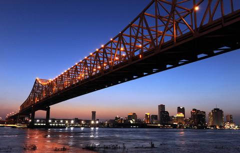 The skyline of New Orleans along the Mississippi River