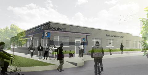 Artist's rendering of Goodwill Industries' planned North End Welcome Center in Detroit
