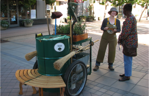 In California’s Bay Area, ArtPlace partner the Creative Work Fund has brought together artists and community members to re-envision and improve places. In Oakland, artists who live around small city parks promote stewardship and a sense of pride in those green spaces. Their outreach effort featured a pushcart with gardening supplies.