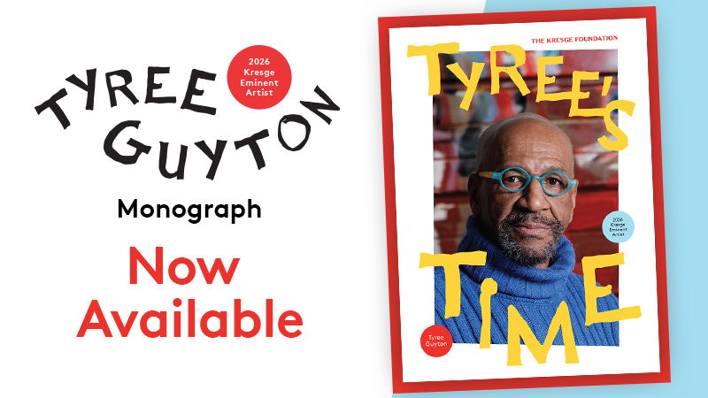 The cover of Kresge's monograph titled "Tyree's Time" and text: 2026 Kresge Eminent Artist Tyree Guyton Monograph Now Available