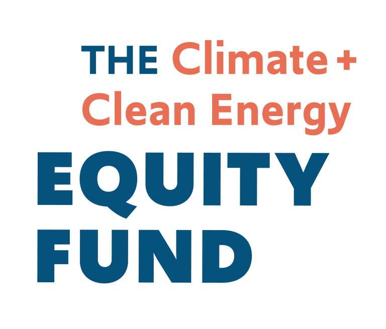 White background, blue and orange words that read The Climate + Clean Energy Equity Fund