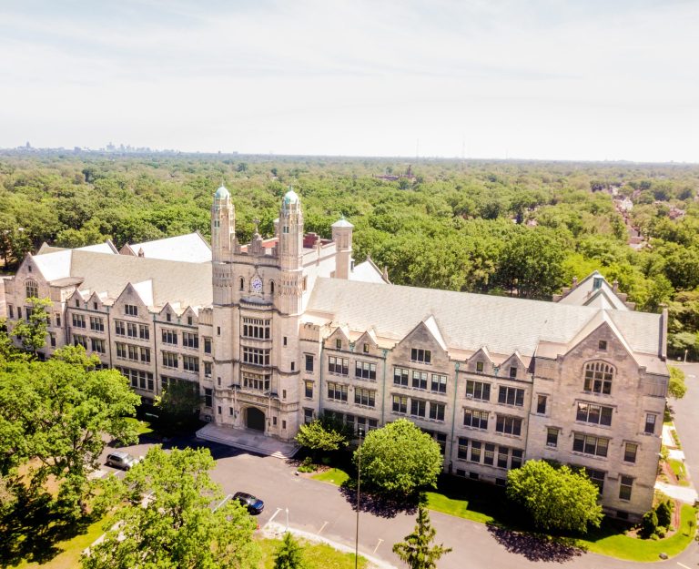 Aerial shot of the Liberal Arts Building on the Marygrove campus