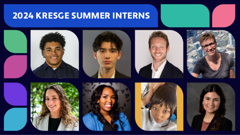 A graphic with the head shots of eight student interns and the title: 2024 Kresge Summer Interns