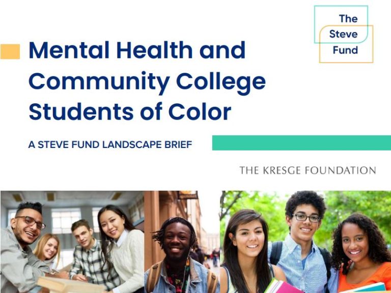 Cover of a report titled: Mental Health and Community College Students of Color | A Steve Fund Landscape Brief | The Kresge Foundation
